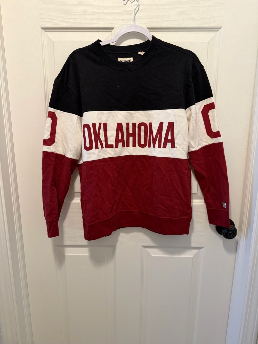 Oklahoma Colorblock Crewneck Sweater - Black, White & Red